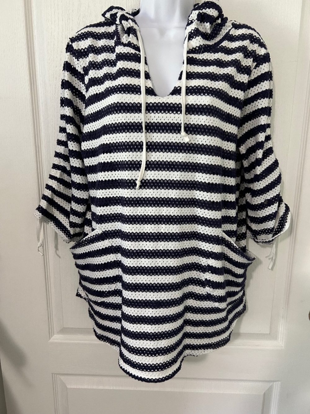 Top Crochet Hoodie Nautical Nantucket Coastal